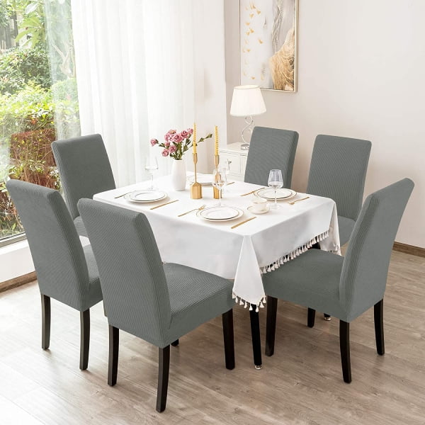 More4u Σετ Ελαστικά Καλύμματα Καρέκλας χωρίς Βολάν (6τμχ) Γκρι