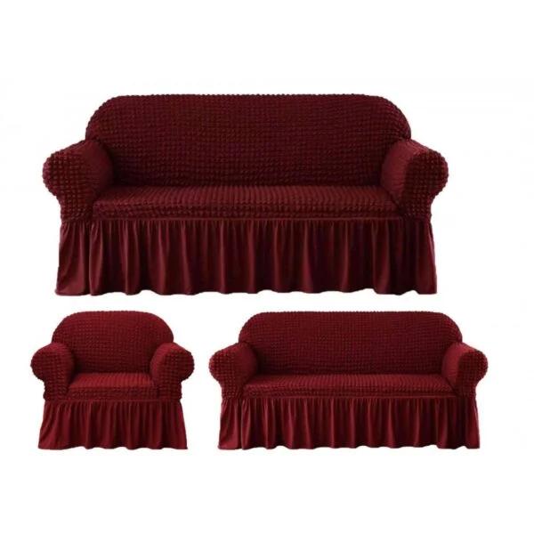 Σετ Καλύμματα Σαλονιού (Τριθέσιο+Διθέσιο+Πολυθρόνα) με Βολαν Μπορντό