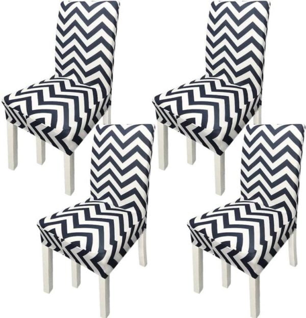 Σετ Ελαστικά Καλύμματα Καρέκλας με Σχέδιο (6τμχ) Λευκό Μαύρο