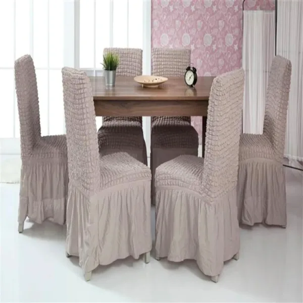 More4u Σετ Ελαστικά Καλύμματα Καρέκλας Τραπεζαρίας με Βολάν Μόκα