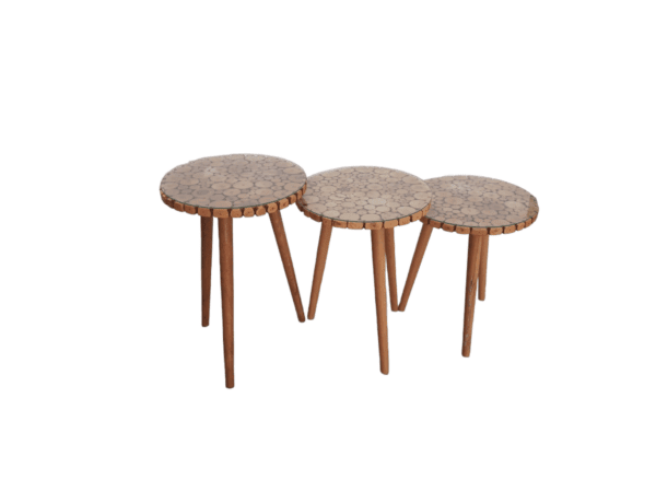 Βοηθητικά Τραπέζια Σαλονιού Σετ 3τεμ Σχέδιο Φυσικού Ξύλου με Τζάμι