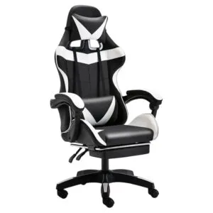 Εργονομική Καρέκλα γραφείου Gaming με ανάκληση και υποπόδιο σε μαύρο λευκό