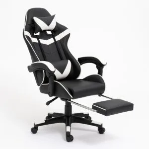 Εργονομική Καρέκλα γραφείου Gaming με ανάκληση και υποπόδιο σε μαύρο λευκό
