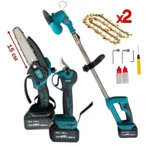 Σετ Επαναφορτιζόμενο Χορτοκοπτικό / Θαμνοκοπτικό, Πριόνι και Ψαλίδι κλαδέματος KraftRoyal 36V/8Ah