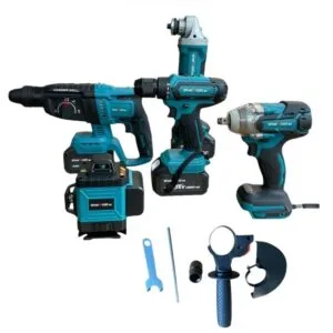 Σετ Σκαπτικό Τρυπάνι, Γωνιακός Τροχός 125 mm, Μπουλονόκλειδο, Δραπανοκατσάβιδο και Επίπεδο Laser 4D – 36V με 3 τεμ. Μπαταρίες 8AH σε θήκη και φορτιστής KraftRoyal