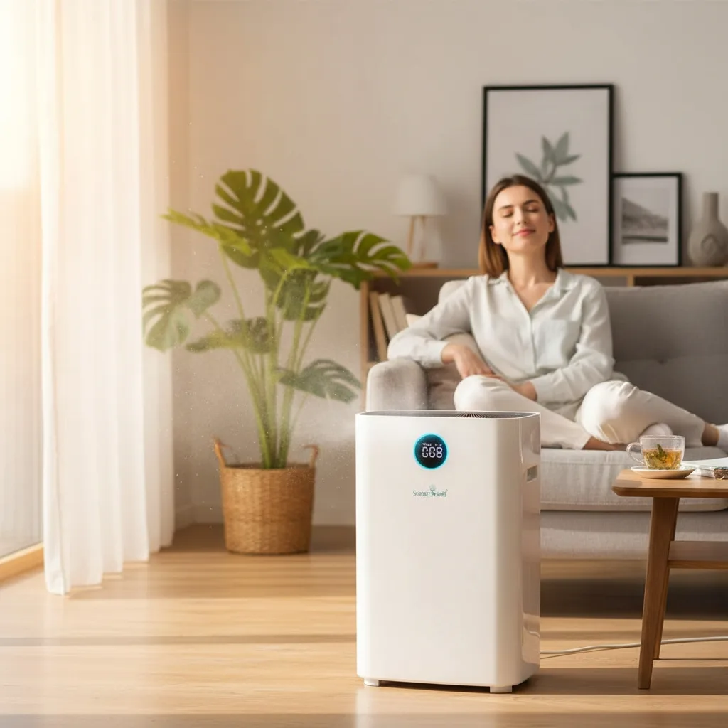 Γυναίκα με αφυγραντήρα στο σαλόνι