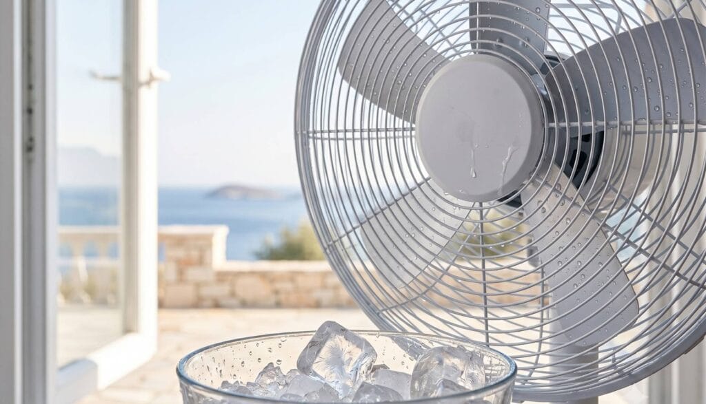 Πώς να Δροσίσω το Σπίτι: 7 Έξυπνοι Τρόποι για Δροσιά το Καλοκαίρι Ανεμιστήρας με μπολ πάγου μπροστά για άμεση δροσιά στο σπίτι