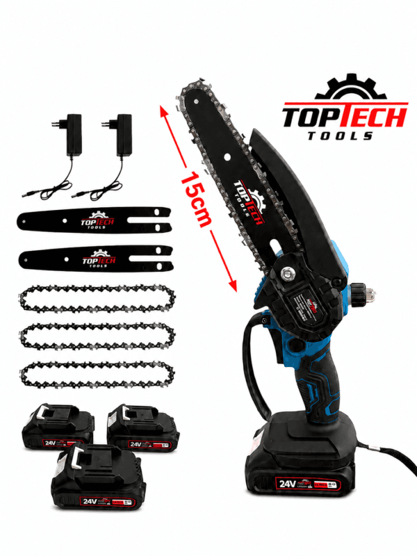 Επαναφορτιζόμενο Kλαδευτικό Αλυσοπρίονο TOPTECH Με Αυτόματη Λίπανση και 3 Μπαταρίες 24V/5AH Επαναφορτιζόμενο Kλαδευτικό Αλυσοπρίονο TOPTECH Με Αυτόματη Λίπανση και 3 Μπαταρίες 24V/5AH